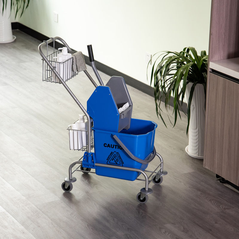 Aosom Reinigungswagen mit 26 l Eimer und 73 l Aufbewahrungskorb in Blau, B: 45 cm, T: 73 cm, H: 95 cm - Bild 2