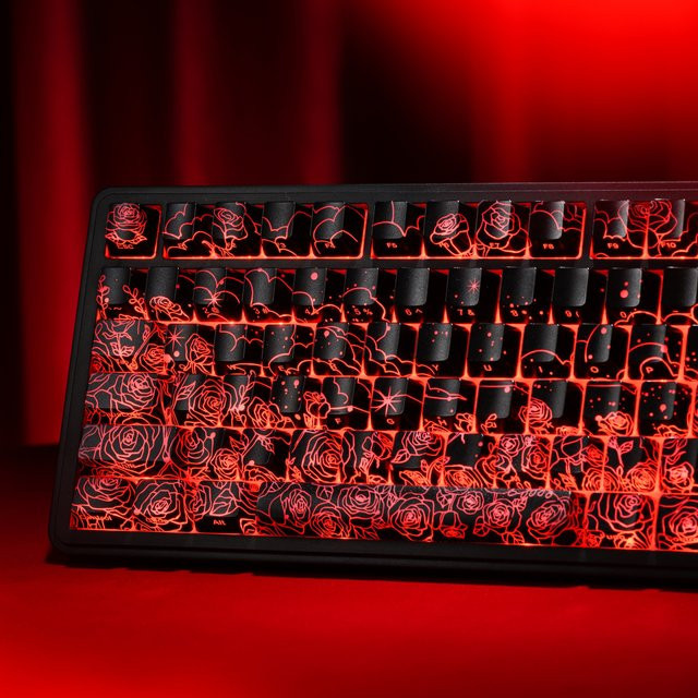 XVX Rose IMD Tastenkappen-Set in Pink und Schwarz, OEM-Profil mit 118 Tasten und transluzentem Hintergrundbeleuchtungsdesign für mechanische Tastaturen - Bild 1