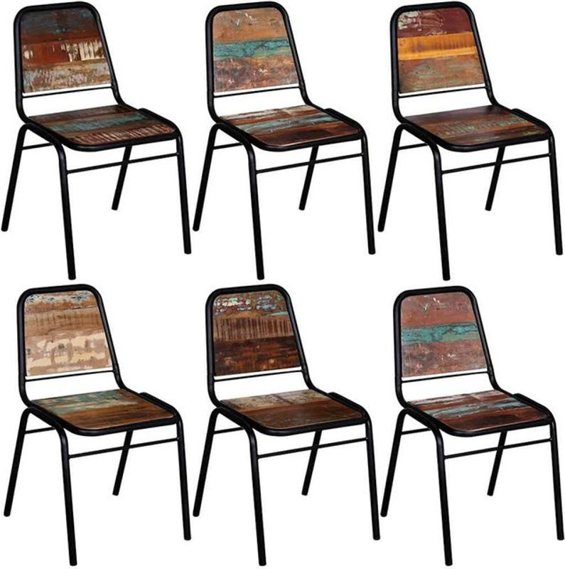 6er Set Esszimmerstühle aus Altholz Massiv im Retro Industrial Design von Vidaxl in Bunt - Bild 1