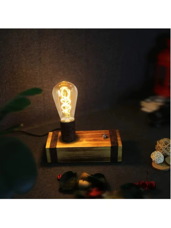 Vintage Tischlampe aus Holz im Industrial Design mit E27 Fassung, Höhe: 20 cm - Bild 7