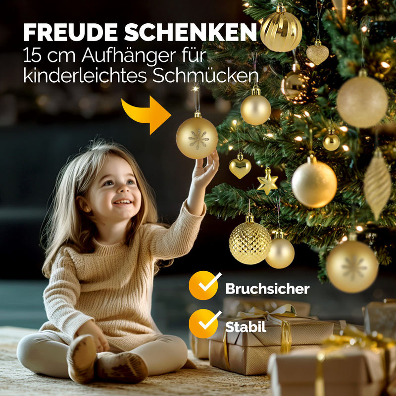 Casaria Weihnachtskugeln 103-teiliges Set in Gold, bruchsicher und hängend mit glänzenden, matten und glitzernden Oberflächen - Bild 2