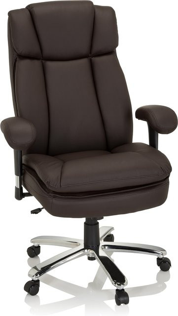 hjh OFFICE Drehstuhl BUILDER XXL Executive Chair aus Kunstleder mit Armlehnen, höhenverstellbar, Weiß/Braun - Bild 1