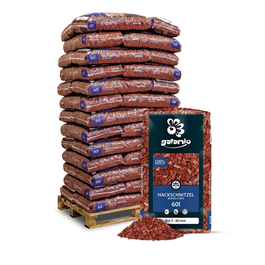 Galamio Holzhackschnitzel Rot für den Ziergarten, 39 Säcke à 60 l (Gesamtvolumen 2340 l) - Bild 2