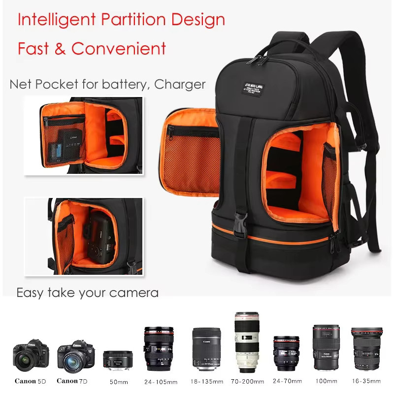 JINNUOLANG Outdoor DSLR Kamera Rucksack aus wasserdichtem Oxford-Stoff für 15,6 Zoll Laptop in Grau oder Schwarz, kompatibel mit Canon und Nikon - Bild 5