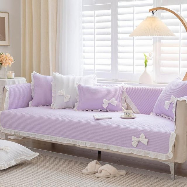 Super Six Sofamatte aus reiner Baumwolle mit Blumenmuster und Schleifenknoten in Lila, B/B: 70 x 70 cm - Bild 1