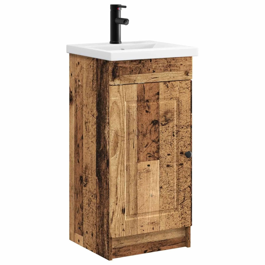 vidaXL Badezimmerschrank mit Waschbecken in Altholz-Optik, Braun, B/T/H: 42 x 40 x 84,5 cm - Bild 2