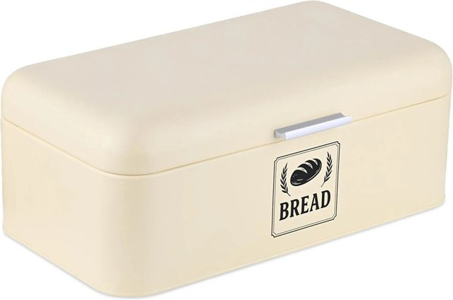Relaxdays Brotkasten aus Eisen mit Deckel und Griff, Beige, B/T/H: 42 x 24 x 17 cm - Bild 1