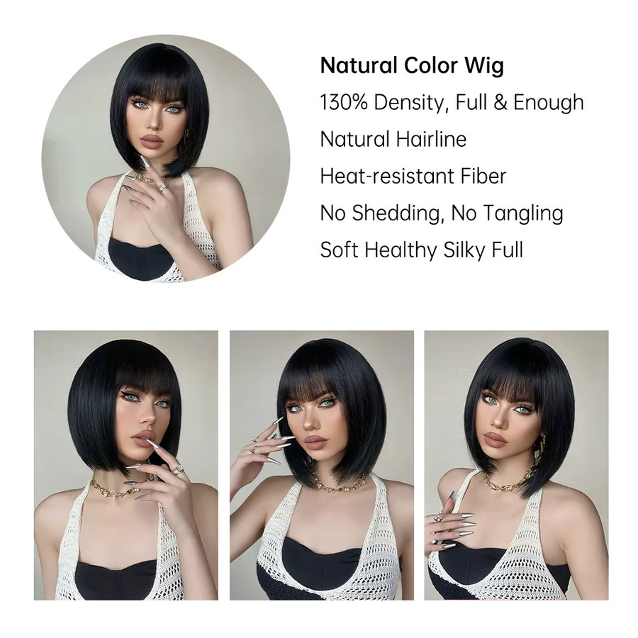 EASIHAIR Bob-Perücke, schwarz-braun, mit Pony, synthetisch, Damen - Bild 3