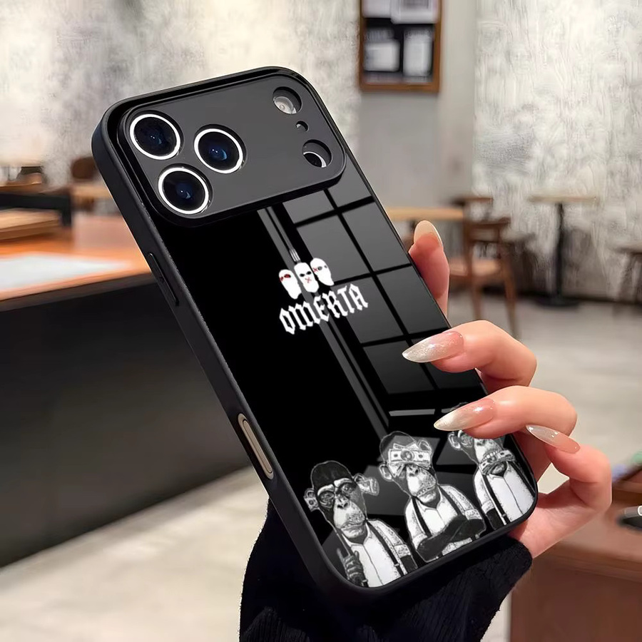 Sänger 47 O-Omerta M-Maes Handyhülle mit Glasabdeckung für iPhone 14 15 16 17 Pro Max Mini X XR XS SE in Schwarz - Bild 2