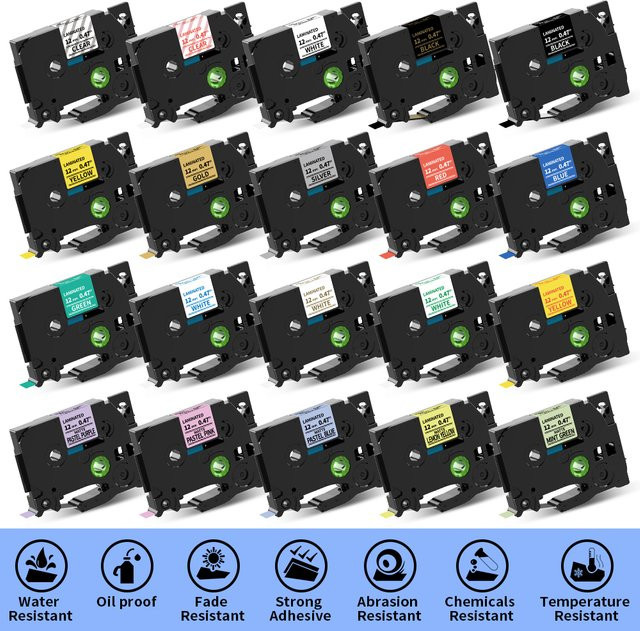 Brother Kompatibles TZE-Etikettenband für Ptouch Etikettendrucker PTH110 H107 P710BT H105 E550W, Breite: 12 mm, Farbe: Schwarz/Weiß - Bild 1