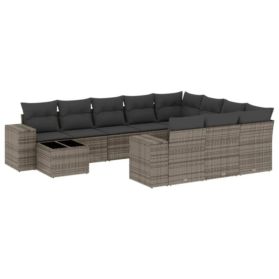 vidaXL 11-tlg. Garten-Sofagarnitur aus Poly-Rattan mit Kissen in Grau - Bild 2