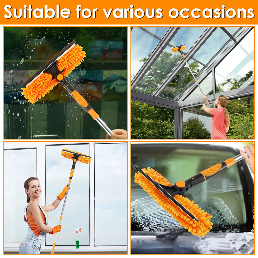 Willstar 2-in-1 Fensterreinigungsset mit Teleskopstange, doppelseitiger Glasabzieher und 180 Grad schwenkbarem Mopp, Orange, Höhe: 190 cm - Bild 6