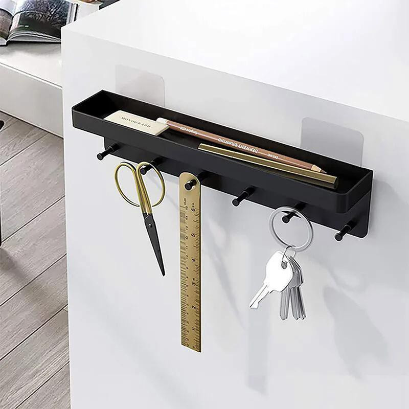 NATAWA Wandregal Organizer mit 6 Haken für Küche und Bad in Schwarz - Bild 1
