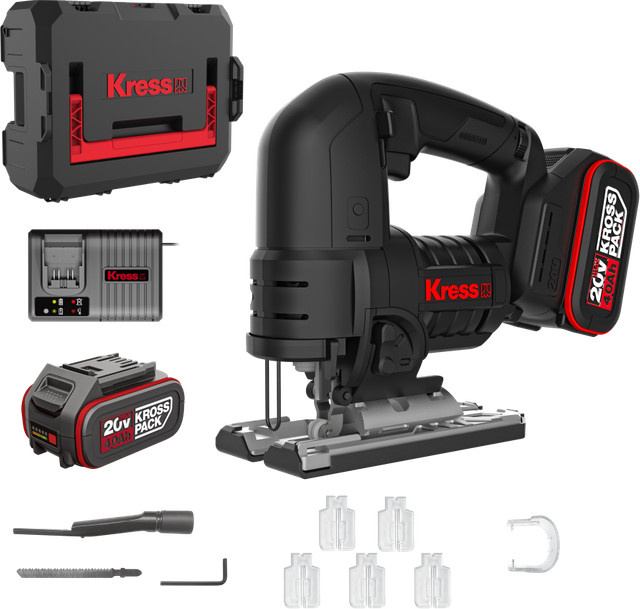 Kress Akku-Stichsäge KUE26 20 V Komplettset in Schwarz mit 2 x 4,0 Ah Akkus und 6 A Ladegerät (Schnittbreite: 135 mm) - Bild 1