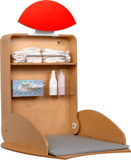timkid Wandwickeltisch Owo 2.0 in Buche und Rot, B/T/H: 75,8 x 88,0 x 103,7 cm - Bild 1