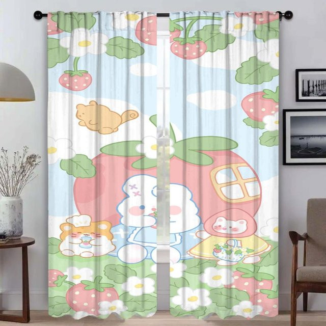 2er-Set halbtransparente Tüll-Küchenvorhänge mit floralem Design von Household supplies MH, Mehrfarbig, Breite: 50 cm, Höhe: 70 cm - Bild 1