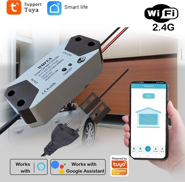 Wofea Intelligenter Garagentoröffner-Controller mit EU-Stecker zur Steuerung via Alexa, Google Home, SmartLife und Tuya-App ohne Hub - Bild 1
