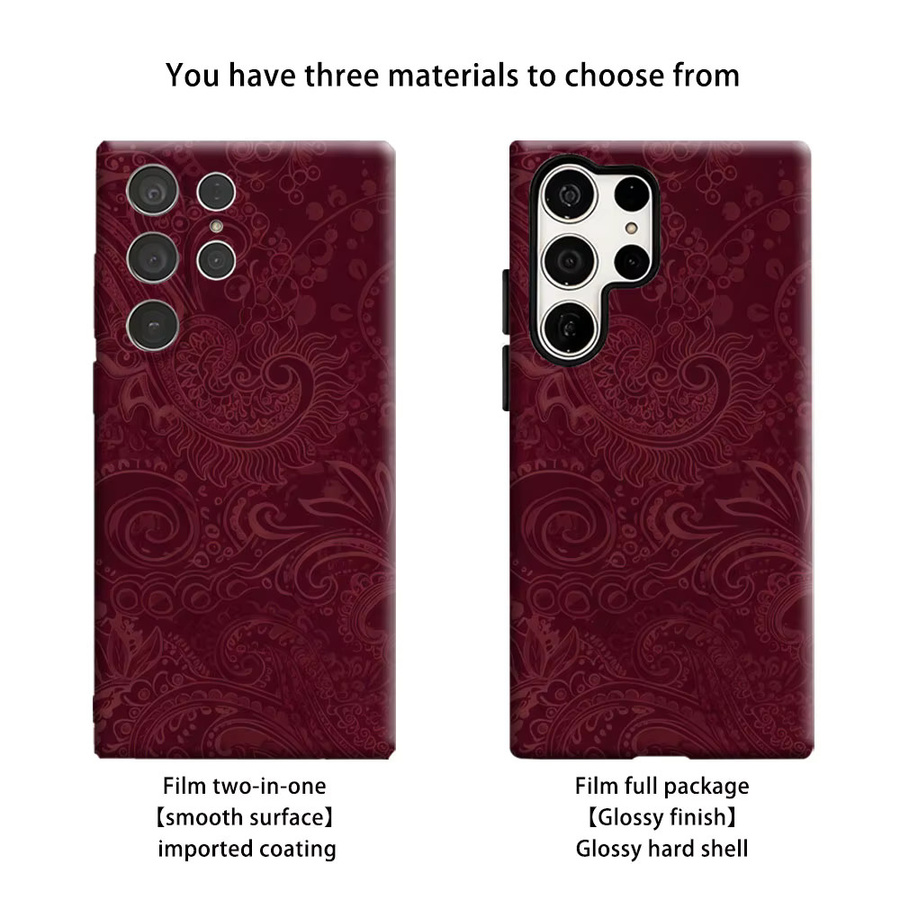 Aurbe Handyhülle für Samsung Galaxy S26 S25 S24 S23 Ultra Plus in Burgundy Paisley mit HD Hard Doppelschicht-Film - Bild 2