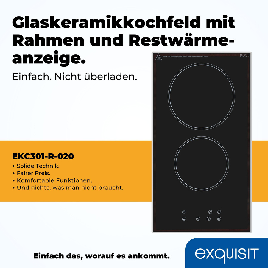 Exquisit EKC301-R-020 Glaskeramik-Kochfeld in Schwarz mit Einbaufunktion und Timer - Bild 3