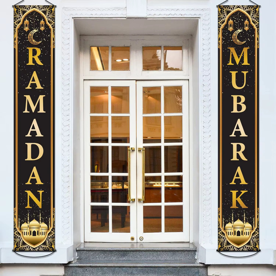 VIKAMA Ramadan Mubarak Banner Set als hängender Hintergrund für Innen- und Außenpartys mit orientalischem Design, B/H: 180 x 30 cm - Bild 2