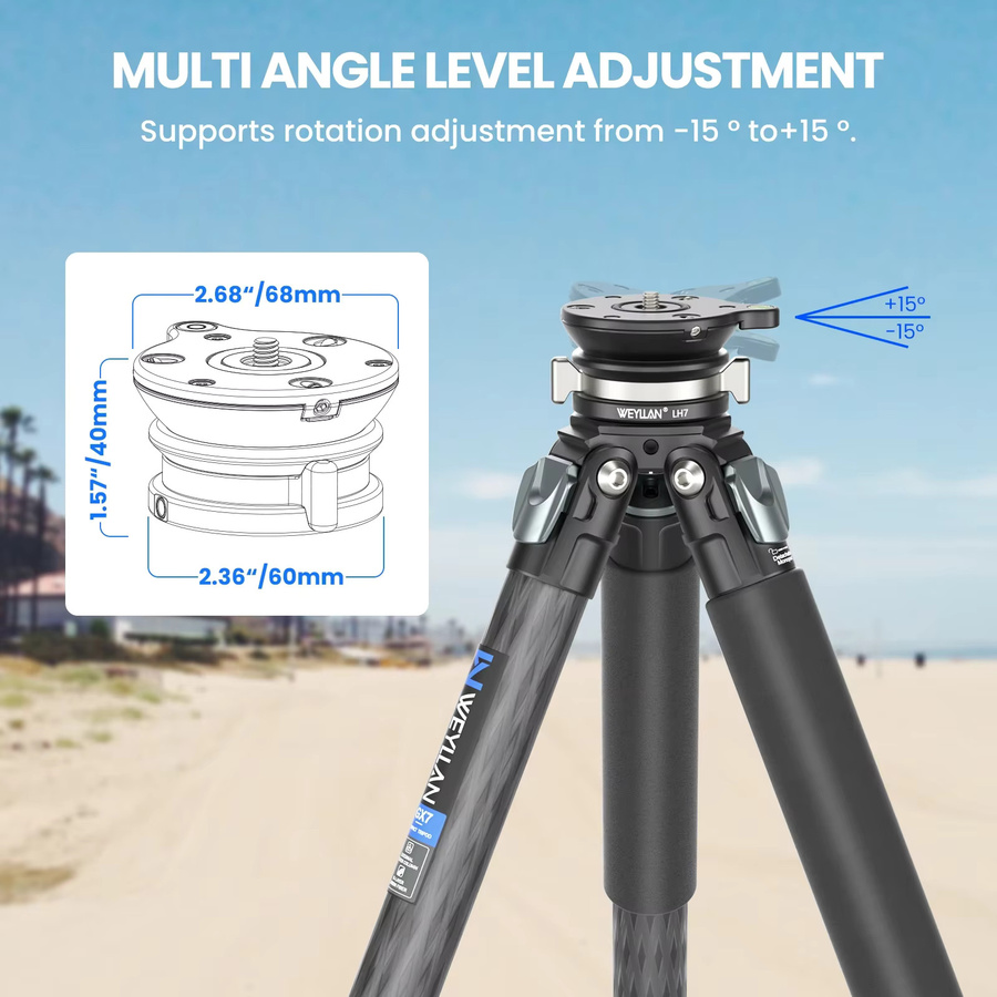 WEYLLAN LH7 Stativ-Nivellierbasis in Schwarz mit 3/8 Zoll und 1/4 Zoll Schrauben für eine Belastung von bis zu 10 kg - Bild 2