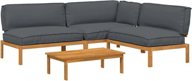 vidaXL Sofa Set L-Form aus Massivholz Akazie in Anthrazit, 4-teilig mit Kissen und Armlehnen - Bild 1