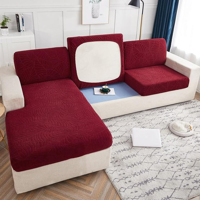 FebEr Sofa-Sitzbezug aus Jacquard in Weinrot, elastischer Möbelschutz mit Stretch-Funktion, Breite: 230-280 cm - Bild 1