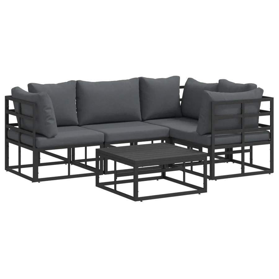 vidaXL Garten-Sofa-Set 5-tlg. in L-Form mit Kissen und Couchtisch aus Aluminium in Schwarz - Bild 2