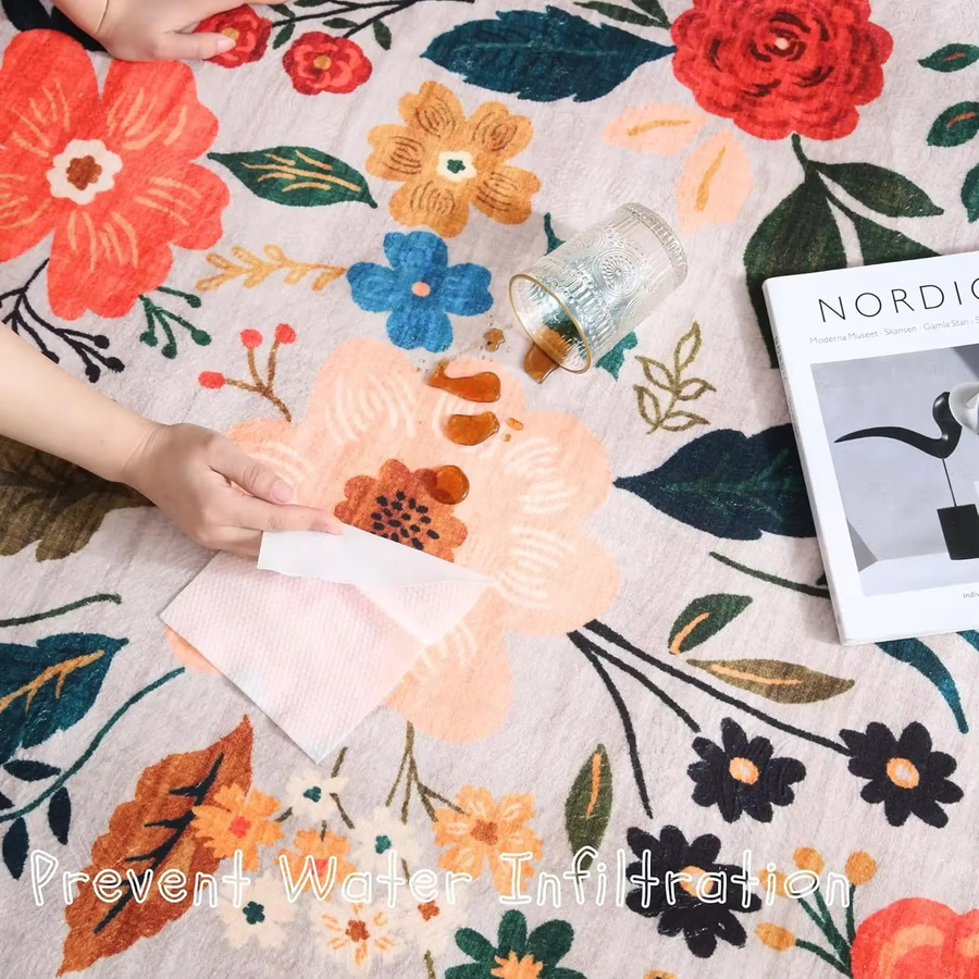 VIKAMA Teppich mit Boho-Blumenmuster, maschinenwaschbar und rutschfest, ideal für Küche oder Eingangsbereich - Bild 2