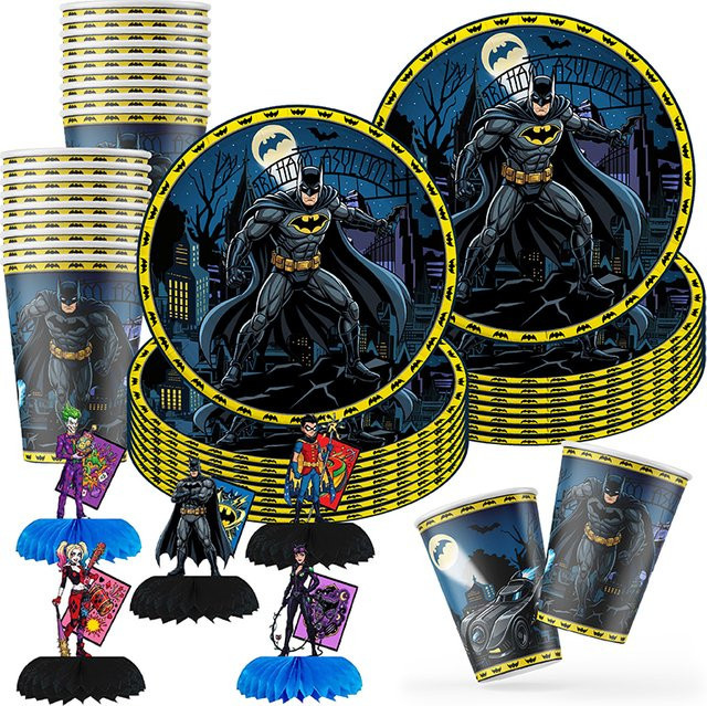 Warner Bros. Batman Party-Deko Set mit Papptellern, Bechern, Wimpelkette und Aufklebern in Mehrfarbig - Bild 1