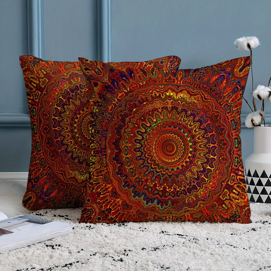 VIKAMA Kissenbezug im Bohemian-Stil mit goldenem Mandala-Design, Rot, B/B/H: 30 x 30 x 30 cm - Bild 2