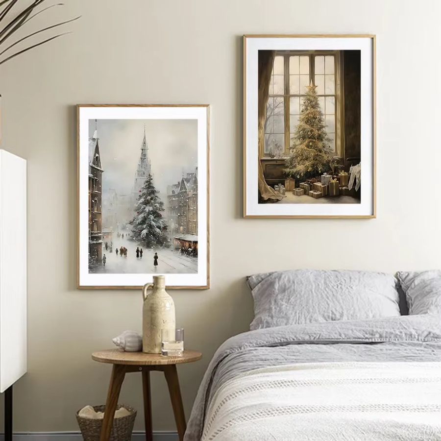 Potdemiel Minimalistische Leinwand Nordic Poster mit Weihnachtsmann und Weihnachtsbaum als Aquarell Illustration in Mehrfarbig - Bild 3