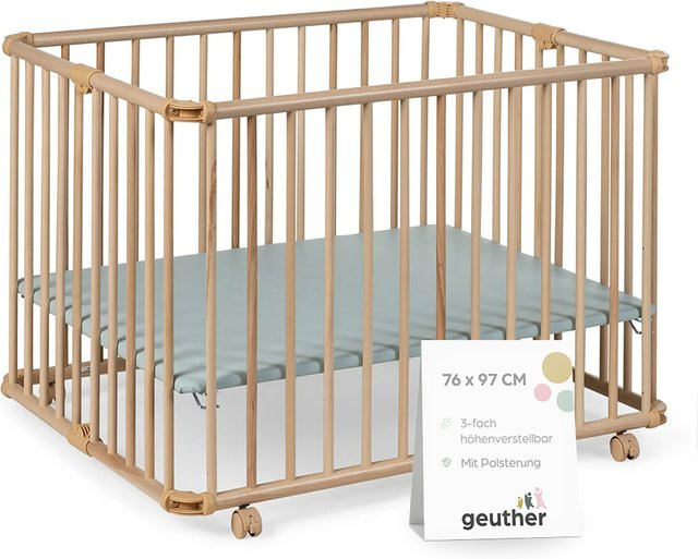 Geuther Laufgitter Lucilee aus Buchenholz mit Rollen und PVC-Boden, faltbar, Breite: 76 cm, Höhe: 97 cm - Bild 1