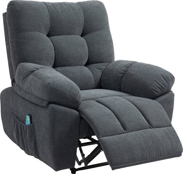 HOMCOM Elektrischer Relaxsessel mit Massagefunktion und Heizung, Fernsehsessel mit Liegefunktion, Vibration, 8 Modi, Wandnahes Design, Fußteil und Seitentasche, Dunkelgrau - Bild 1