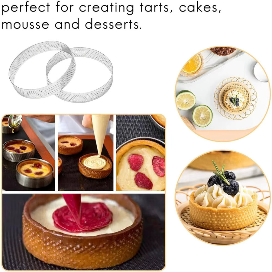 10er Set Yocosh Perforierte Tortenringe aus Edelstahl in Silber, runde Mousse-Backformen für Kuchen und Quiches, Durchmesser: 5 cm, 6 cm, 7 cm und 8 cm - Bild 3