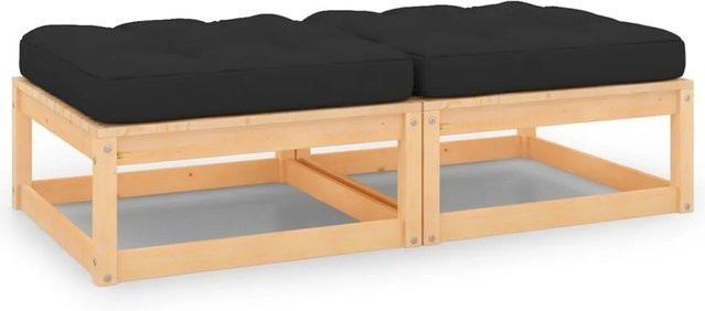 vidaXL Garten-Fußhocker Set aus massivem Kiefernholz mit Kissen in Anthrazit und Braun, 2 Stück, B/T/H: 70 x 30 x 30 cm - Bild 1