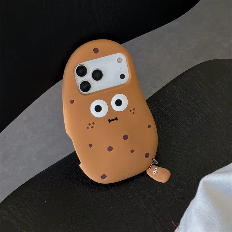 Stoßfeste Silikon Handyhülle mit 3D Cartoon Kartoffel Design für iPhone 17 16 15 14 13 12 Pro Max Plus in Braun - Bild 3