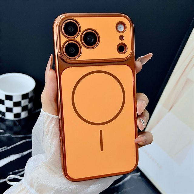 SUNWARD Luxuriöse Galvanisierte Schutzhülle mit MagSafe Magnetischer Drahtloser Ladefunktion für iPhone, Stoßfeste Abdeckung in Gold und Orange - Bild 1
