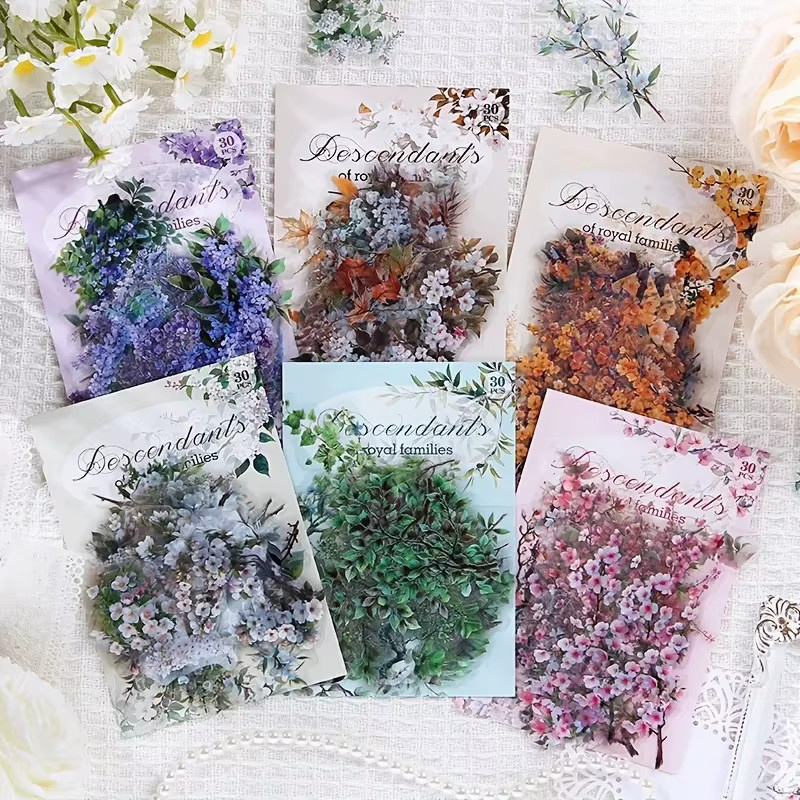 30 Stück Wasserdichte Vintage-PET-Pflanzen-Blumen-Aufkleber in Multicolour für DIY-Bastelarbeiten, Scrapbooking und Dekoration - Bild 2