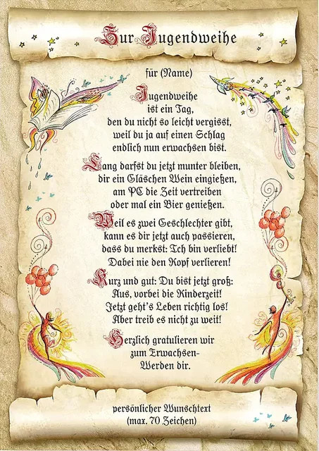 Personalisierte Jugendweihe Urkunde mit Wunschtext im Vintage-Design von tantum graphic - Bild 1