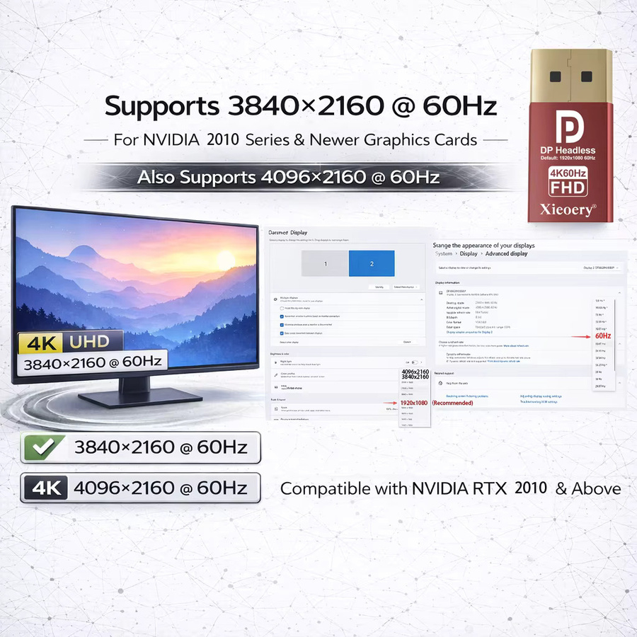xieoery DisplayPort Dummy-Stecker EDID-Emulator in Rot, 4K UHD Headless Ghost Adapter für GPU und Server - Bild 3