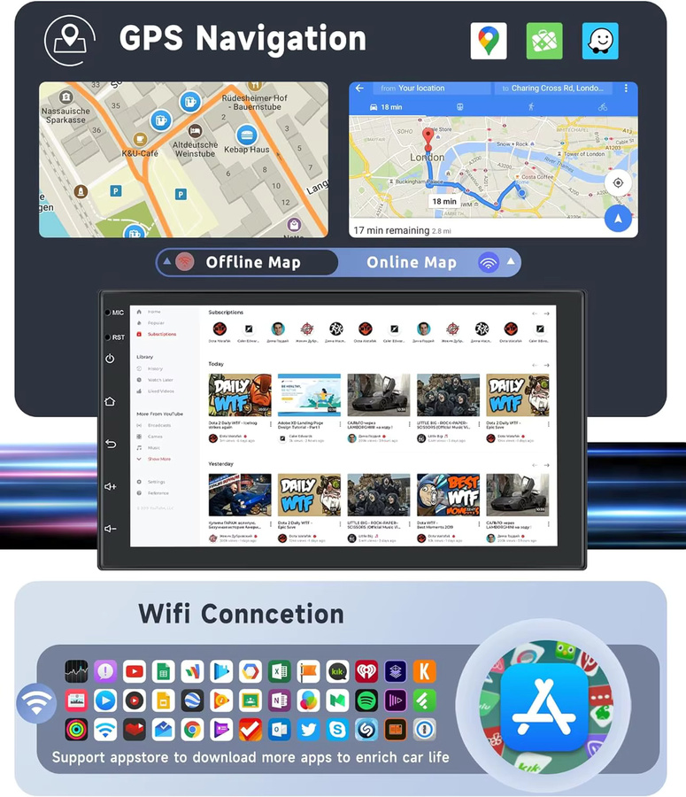 Gearelec Autoradio 2 Din Multimedia-Videoplayer mit Android 13, Carplay und Android Auto, 7 Zoll Display, Schwarz - Bild 6