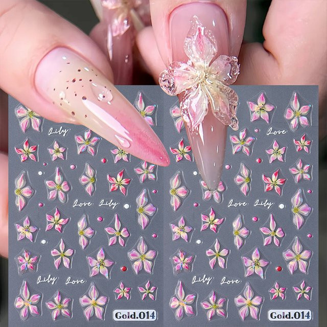 Full Beauty Nagelkunst-Aufkleber Lilienblüten, Gold, 2 Stück - Bild 1