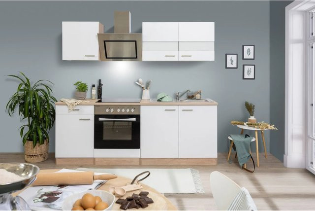 Respekta Economy Küchenzeile KB210ESWSC in Weiß und Eiche Sägerau Glänzend, Breite: 210 cm, Tiefe: 60 cm, Höhe: 138,2 cm - Bild 1