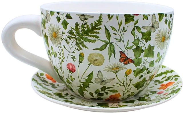 Dekohelden24 XXL Blumentopf aus Keramik in Grün und Weiß, B/T/H: 34 x 28 x 16 cm - Bild 1