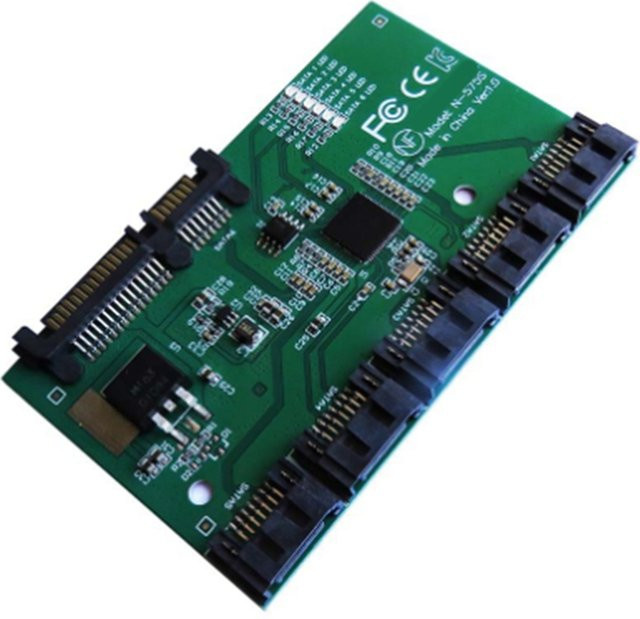 SATA Erweiterungskarte 1 bis 5 Port SATA 3.0 Controller Karte als Motherboard Port Multiplikator Riser Karte Hub Adapter in Grün - Bild 1
