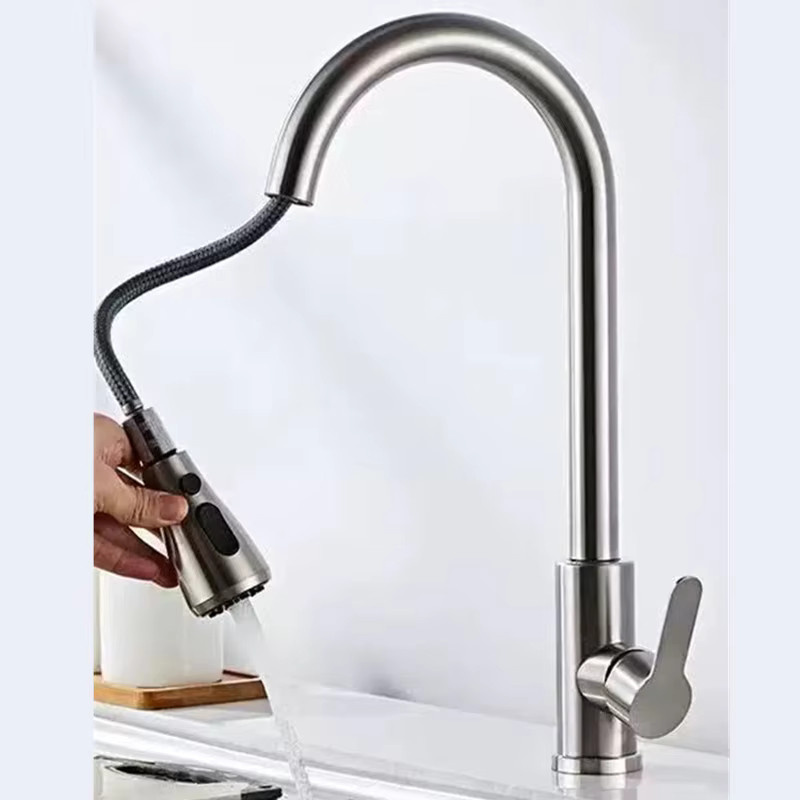 DQOK Edelstahl-Küchenarmatur mit ausziehbarer Brause in Schwarz im modernen Design - Bild 2