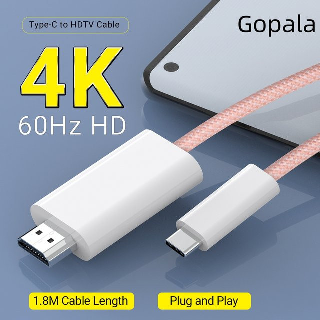 Gopala USB Typ C auf HDMI Kabel 4K @ 60Hz Thunderbolt kompatibel, Länge: 1,83 m - Bild 1