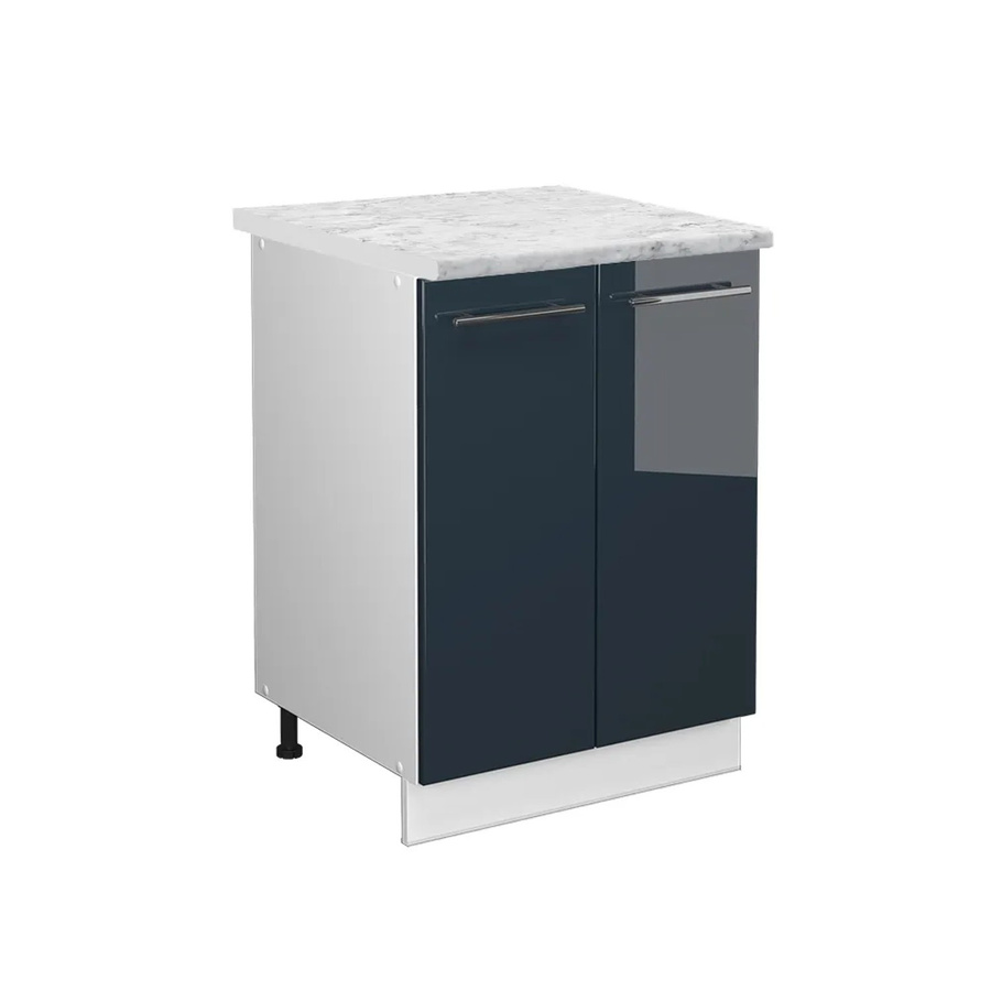 Vicco Küchenunterschrank Fame-Line Dunkelblau Hochglanz und Weiß mit Arbeitsplatte in Marmor-Optik, Breite: 60 cm - Bild 2