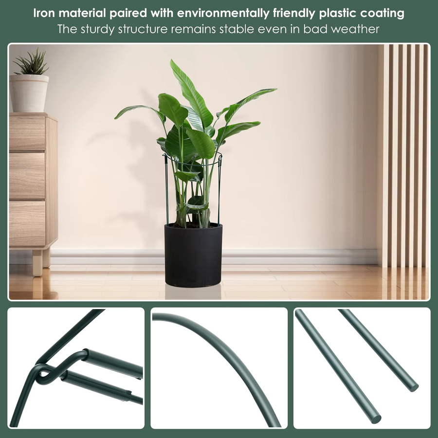 10 Stück Pflanzenstützpfähle aus Metall in Grün, rostfreie Gartenstützen als Pfingstrosen-Stützring und Käfig, Höhe: 63 cm, Durchmesser: 25 cm - Bild 3